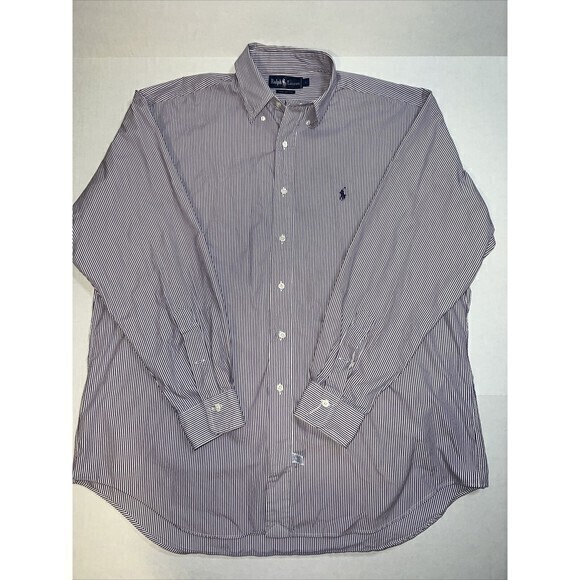 Ralph Lauren Shirt Men's Large Purple White Striped Button Down Long Sleeve‎ - Picture 1 of 8